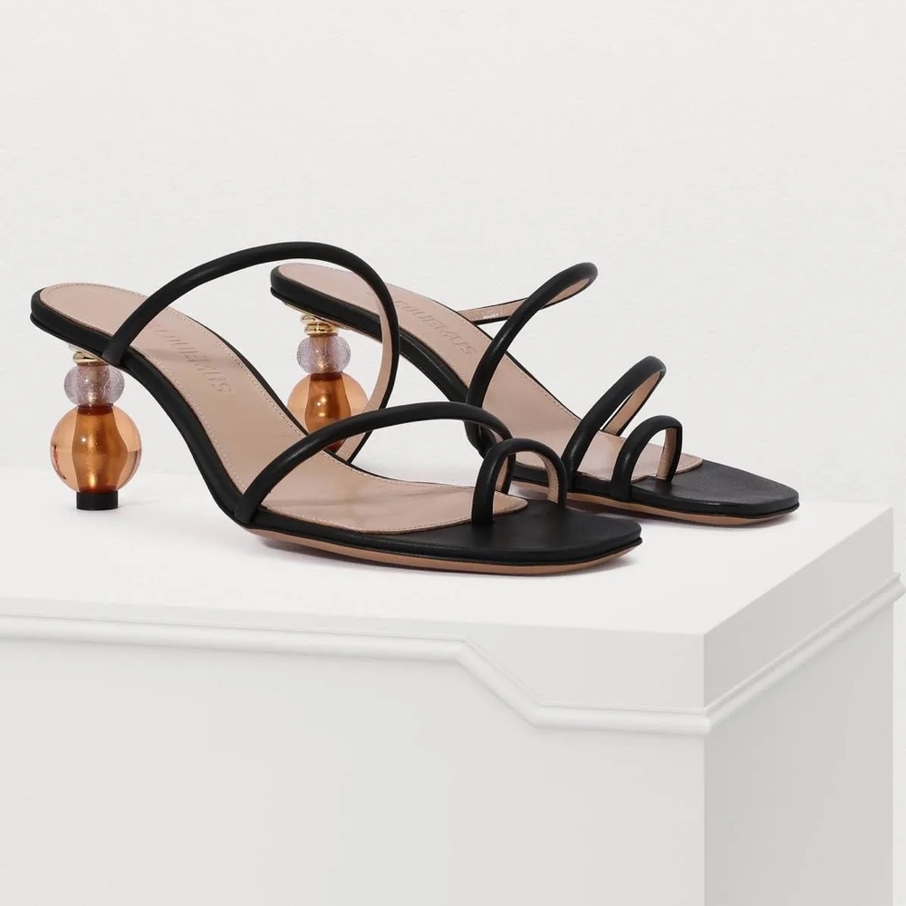 JACQUEMUS • Les Noli Black Statement Heel Strappy Sandals - Picture 6 of 16